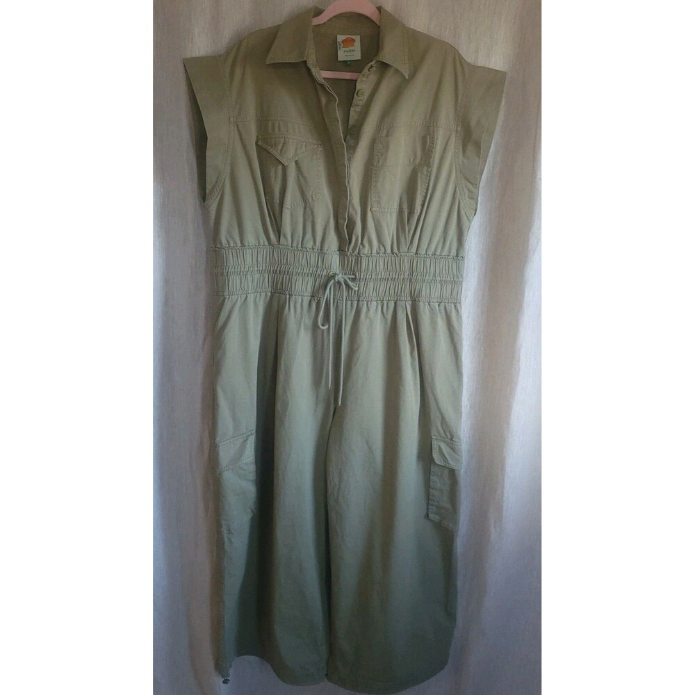 FARM RIO Olive Green Cotton Utility Camp Harem Drawstring Pants Jumpsuit XL - Picture 5 of 14